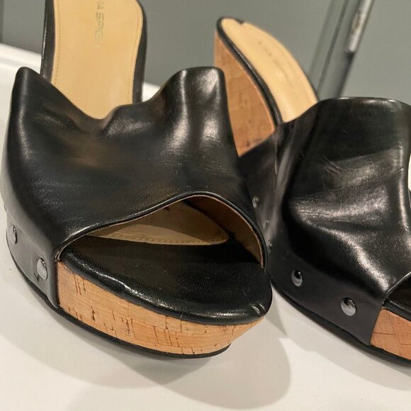 VIA SPIGA Black Open Toe Wedge Sandals - Picture 4 of 6
